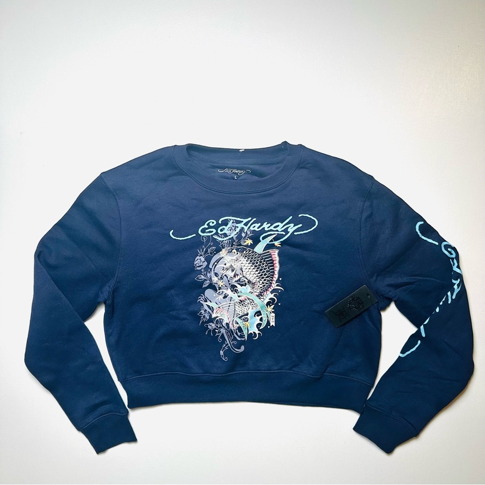 Ed Hardy‎ Cropped Longsleeve Sweater
Large Womens Navy Blue Color Sweatshirt
NWT